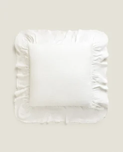 Linen Ruffle Throw Pillow Cover
