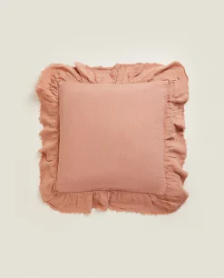 Linen Ruffle Throw Pillow Cover