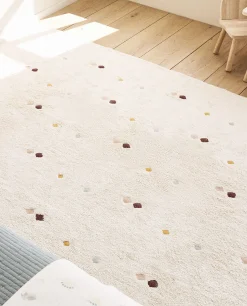 Multicolored Embroidered Check Rug