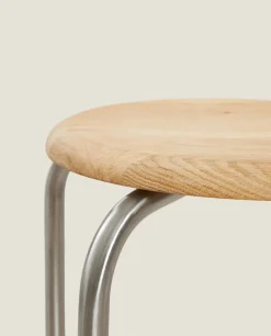 Oak And Steel Stool