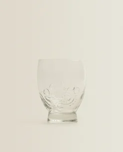 Raised Floral Design Glass Tumbler