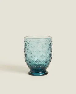 Raised Floral Design Glass Tumbler