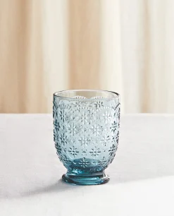 Raised Floral Design Glass Tumbler