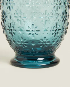 Raised Floral Design Glass Tumbler