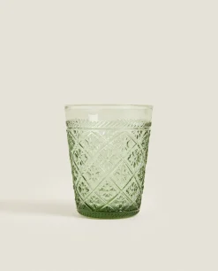 Raised Floral Design Glass Tumbler