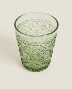 Raised Floral Design Glass Tumbler