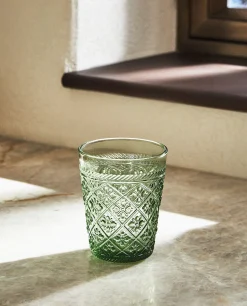 Raised Floral Design Glass Tumbler