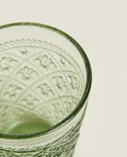 Raised Floral Design Glass Tumbler