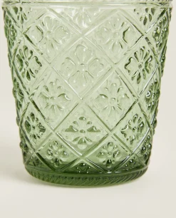 Raised Floral Design Glass Tumbler