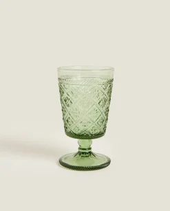 Raised Floral Design Wine Glass