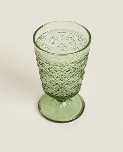 Raised Floral Design Wine Glass