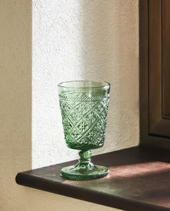 Raised Floral Design Wine Glass