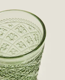 Raised Floral Design Wine Glass