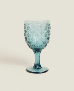 Raised Floral Design Wine Glass