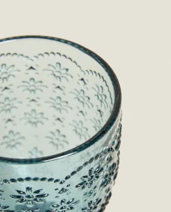 Raised Floral Design Wine Glass
