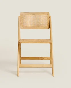 Rattan And Wood Folding Chair