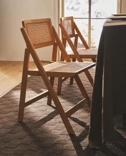 Rattan And Wood Folding Chair