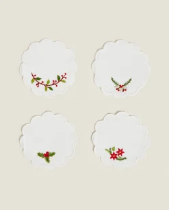 Set Of Embroidered Christmas Coasters