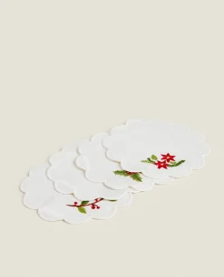 Set Of Embroidered Christmas Coasters