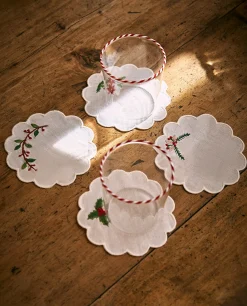 Set Of Embroidered Christmas Coasters