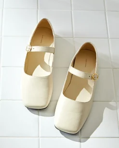 Square Toe Leather Ballet Flats