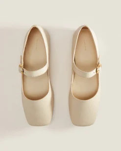 Square Toe Leather Ballet Flats