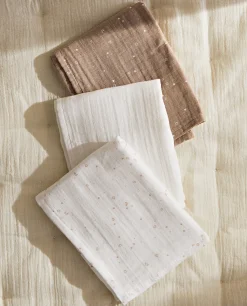 Star Print Muslin Cloths (Pack Of 3)