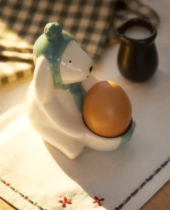 Stoneware Christmas Bunny Rabbit Egg Cup
