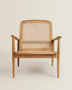 Teak And Rattan Armchair