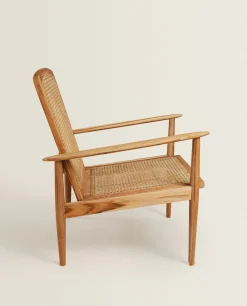 Teak And Rattan Armchair