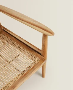 Teak And Rattan Armchair