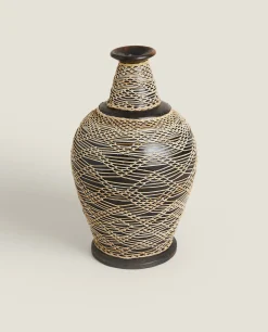 Terracotta And Rattan Vase