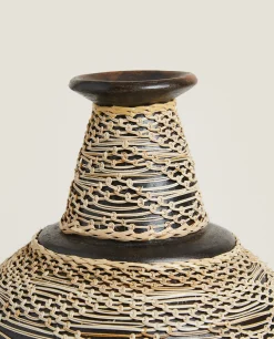 Terracotta And Rattan Vase