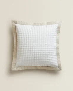 Textured Throw Pillow Cover With Linen Border