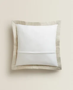 Textured Throw Pillow Cover With Linen Border