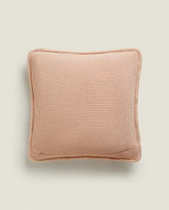 Textured Waffle-Knit Throw Pillow Cover