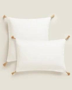 Throw Pillow Cover With Jute Tassels
