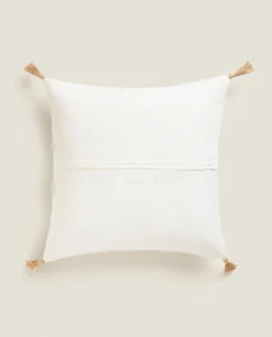 Throw Pillow Cover With Jute Tassels