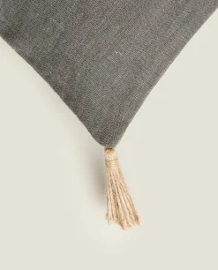 Throw Pillow Cover With Jute Tassels
