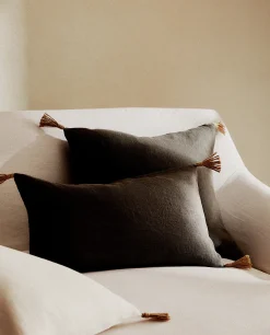Throw Pillow Cover With Jute Tassels