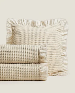 Waffle Texture Cotton Bedspread