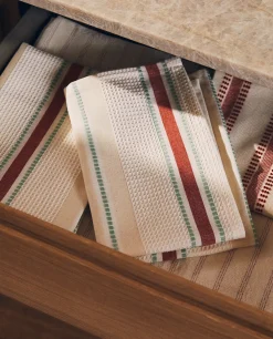 Waffle-Knit Cotton Kitchen Towel With Stripes (Pack Of 2)