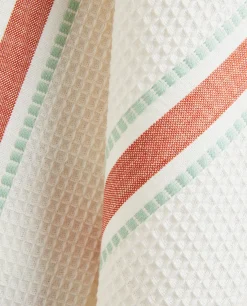 Waffle-Knit Cotton Kitchen Towel With Stripes (Pack Of 2)