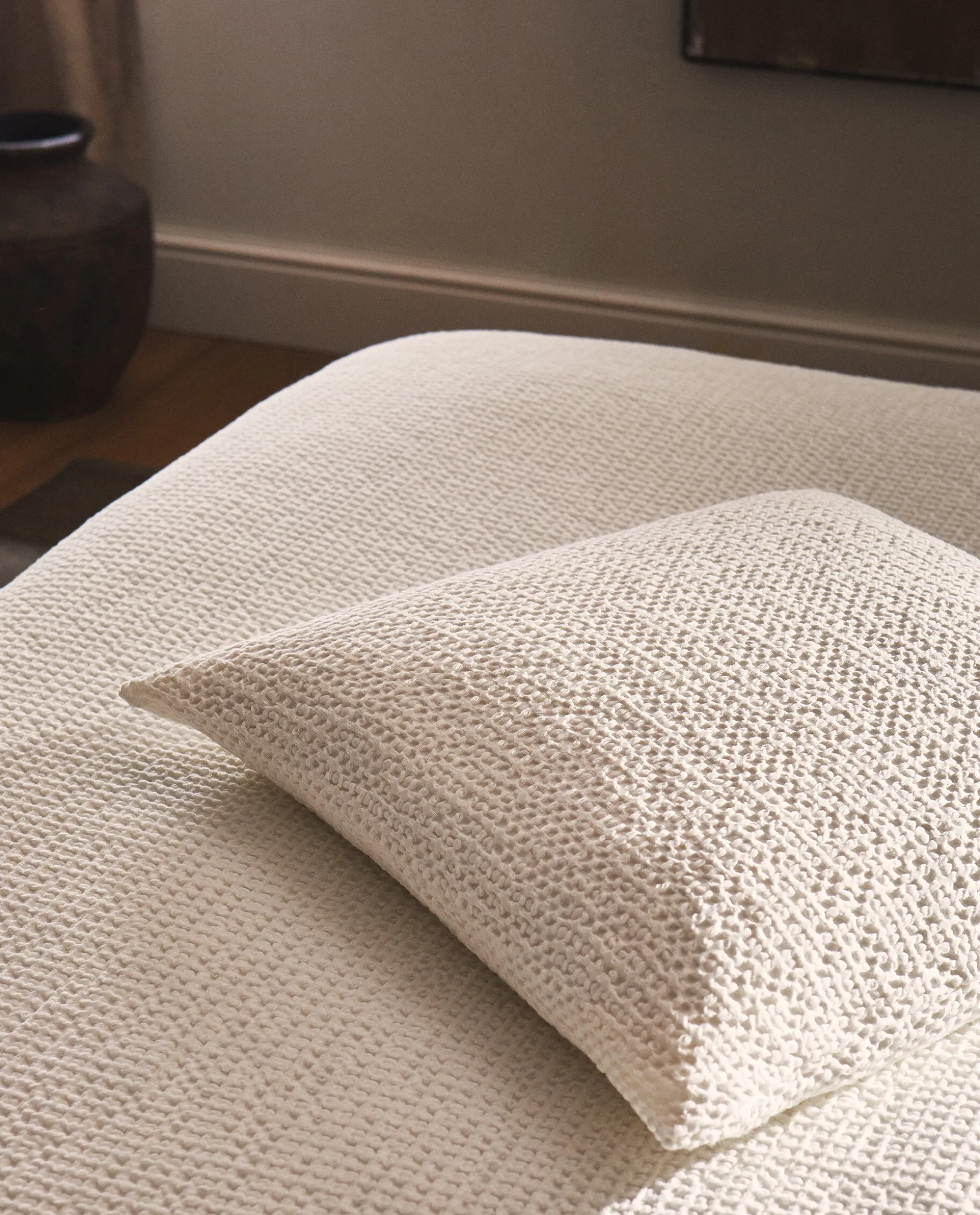 Waffle-Knit Throw Pillow Cover