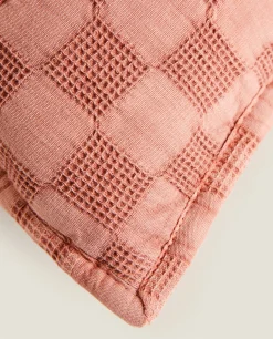 Waffle-Knit Throw Pillow Cover