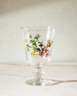 Wine Glass With Floral Silk Screen