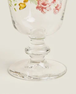 Wine Glass With Floral Silk Screen