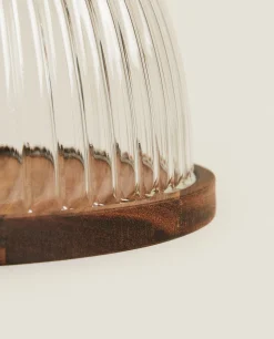 Wooden And Glass Cake Plate