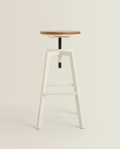 Wooden And Metal Swivel Stool