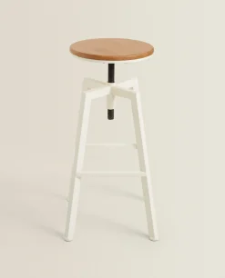 Wooden And Metal Swivel Stool